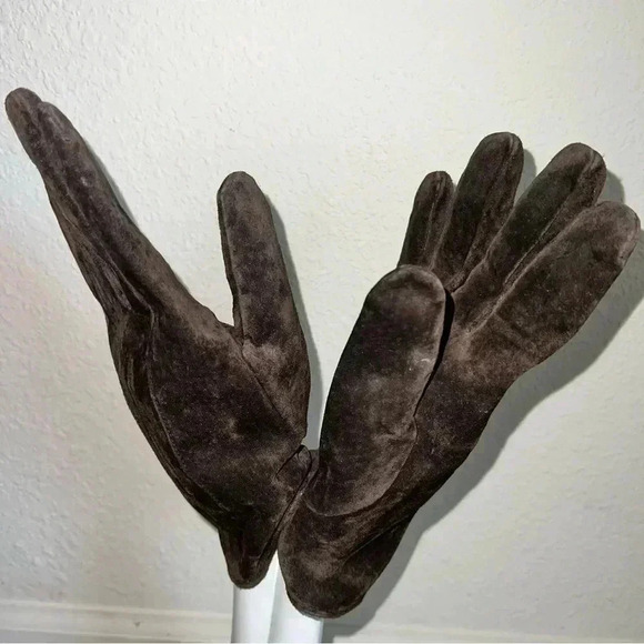 Isotoner Women’s Dark Brown Suede Gloves Thin Black Fleece Lining Size XL - Picture 7 of 11